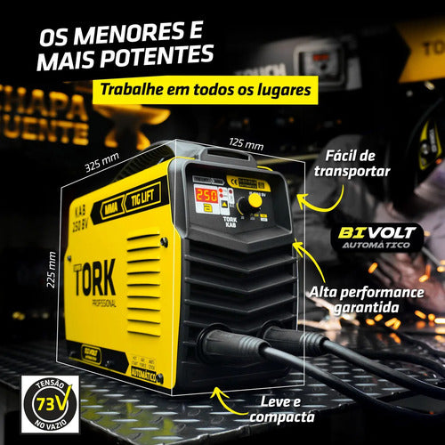 maquina de solda inversora kab 250 amp mma tig tork amarelo/preto 127/220v