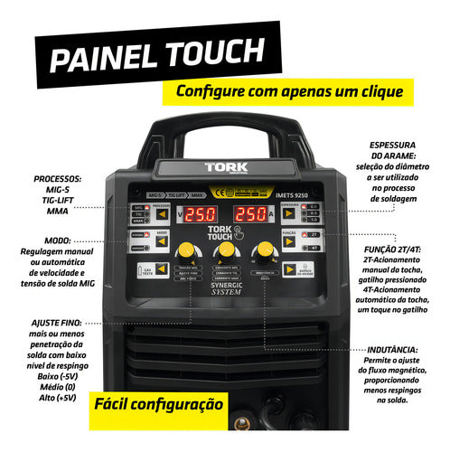máquina de solda inversora mig mma touch 250s tork 220v