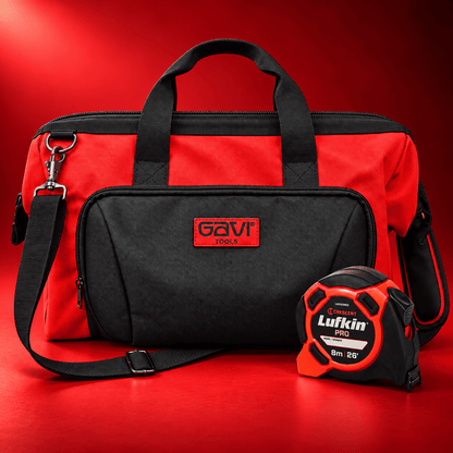 Bolsa De Ferramenta C/ Alça Base Rígida 23 Bolsos + Trena L600 8m Lufkin