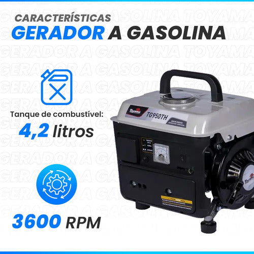 gerador gasolina toyama tg950th-110 850w monofásico