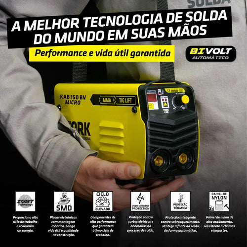 maquina de solda inversora kab150a micro mma tig super tork amarelo/preto 127/220v