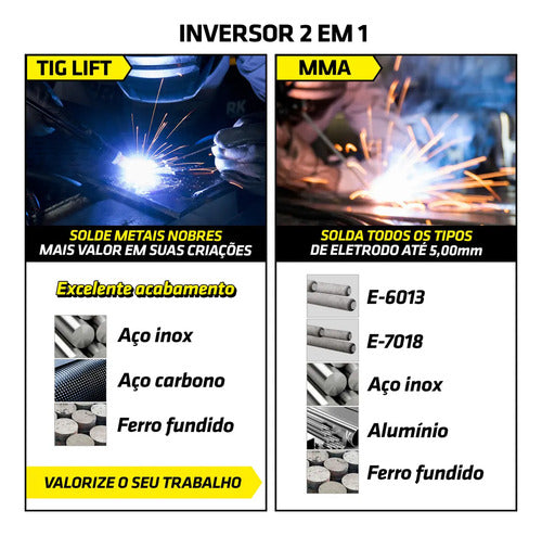 maquina de solda inversora kab 250 amp mma tig tork amarelo/preto 127/220v