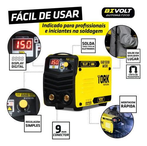 maquina de solda inversora kab150a micro mma tig super tork amarelo/preto 127/220v