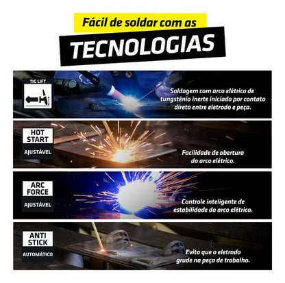 Maquina De Solda Inversora Kab 250 Amp Mma Tig Tork Amarelo/preto 127/220v