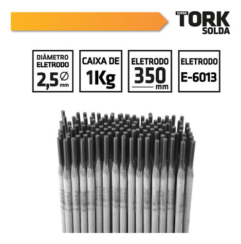 vareta eletrodo revestido solda e6013 2,5mm caixa 1kg tork cinza-escuro