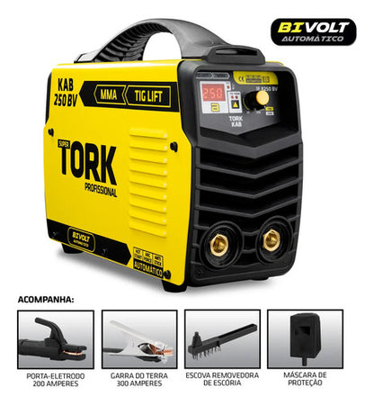 Maquina De Solda Inversora Kab 250 Amp Mma Tig Tork Amarelo/preto 127/220v