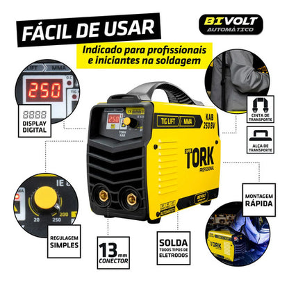 Maquina De Solda Inversora Kab 250 Amp Mma Tig Tork Amarelo/preto 127/220v