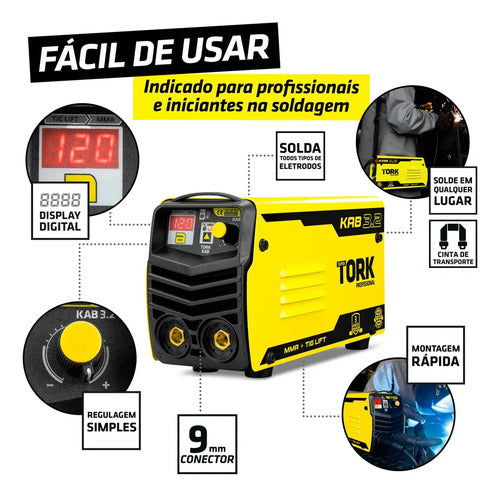 maquina de solda inversora tork kab 3.2 mma eletrodo 220v amarelo 220v