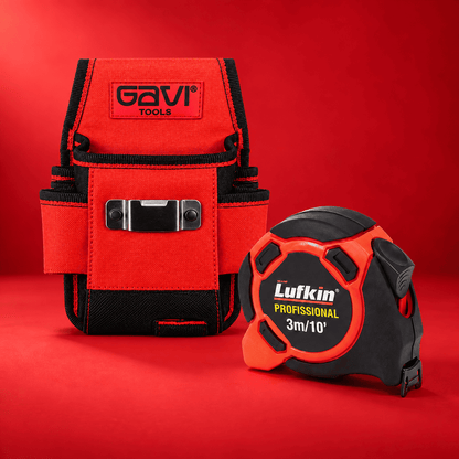 Cinto Porta-ferramentas Gavi Tools 600d Vermelho 13x6x22 Cm +  Trena L600 3m Lufkin
