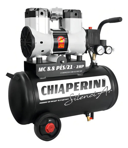 Motocompressor De Ar Silencioso 21l 2hp 8.8 Pés Chiaperini Preto 220v 60hz Monofásica