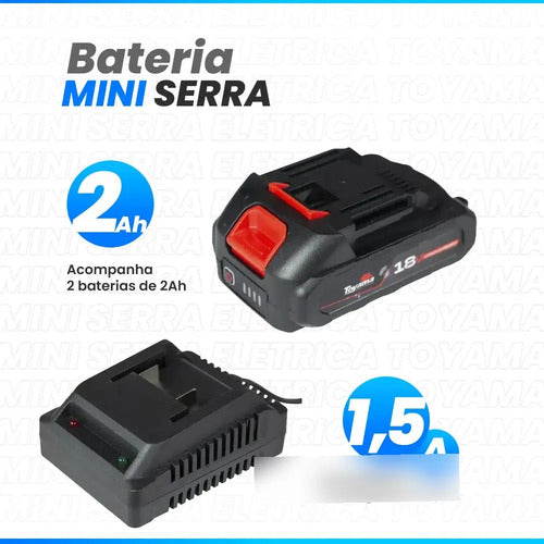 mini serra de poda toyama bateria 18v portátil tbt18mcs4-k2 vermelho com preto 127/220v